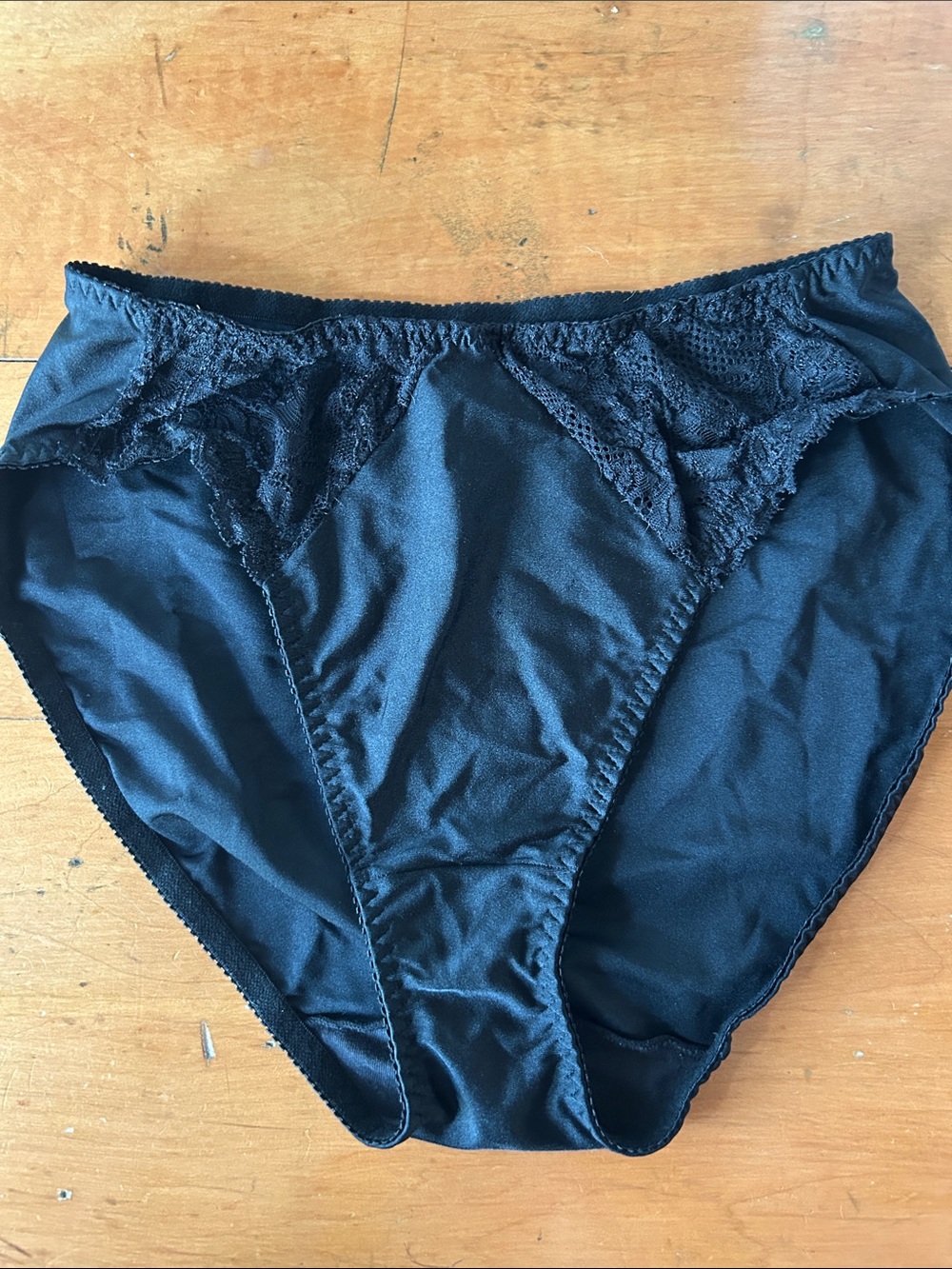 Vtg 90s Ralph Lauren Black Lace Trim High Cut Bikini Panties Large with FLAW